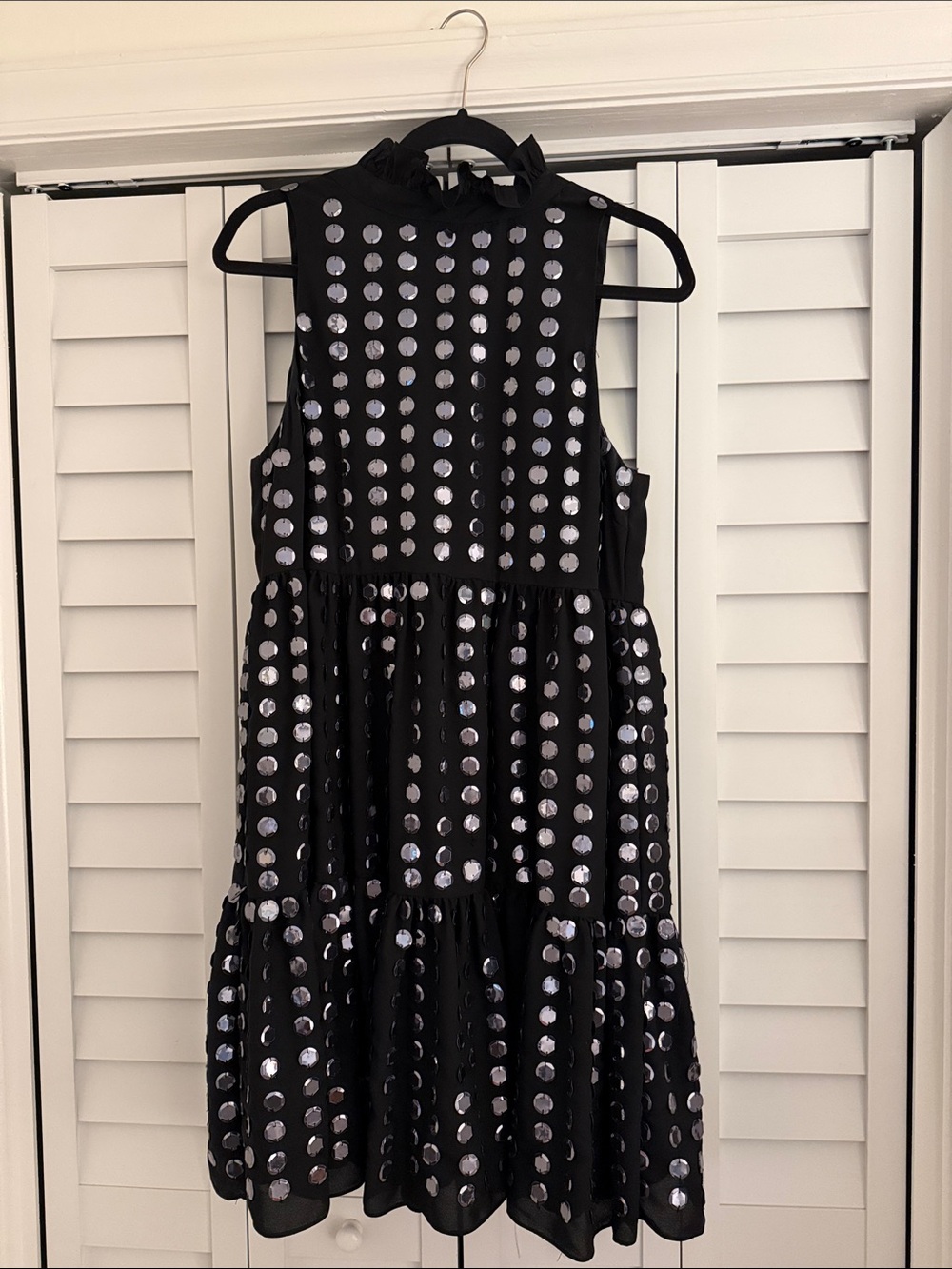 Oliphant Short Ruffle Tier Disco Mirrored Sequin Dress sz L